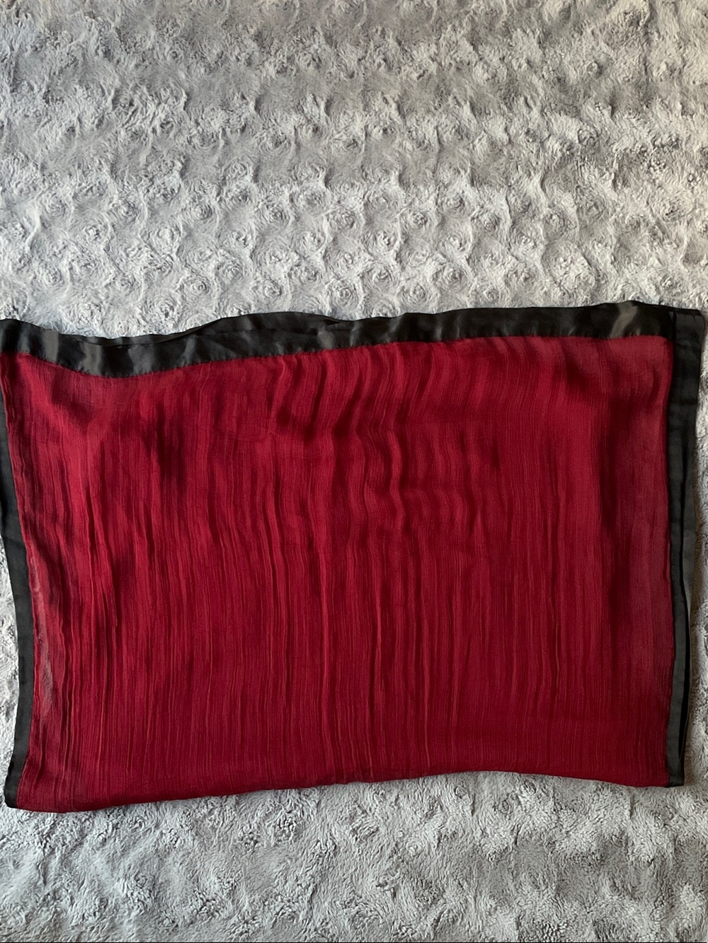 Elegant Burgundy Rectangular super long Scarf / Dupatha with Black Trim